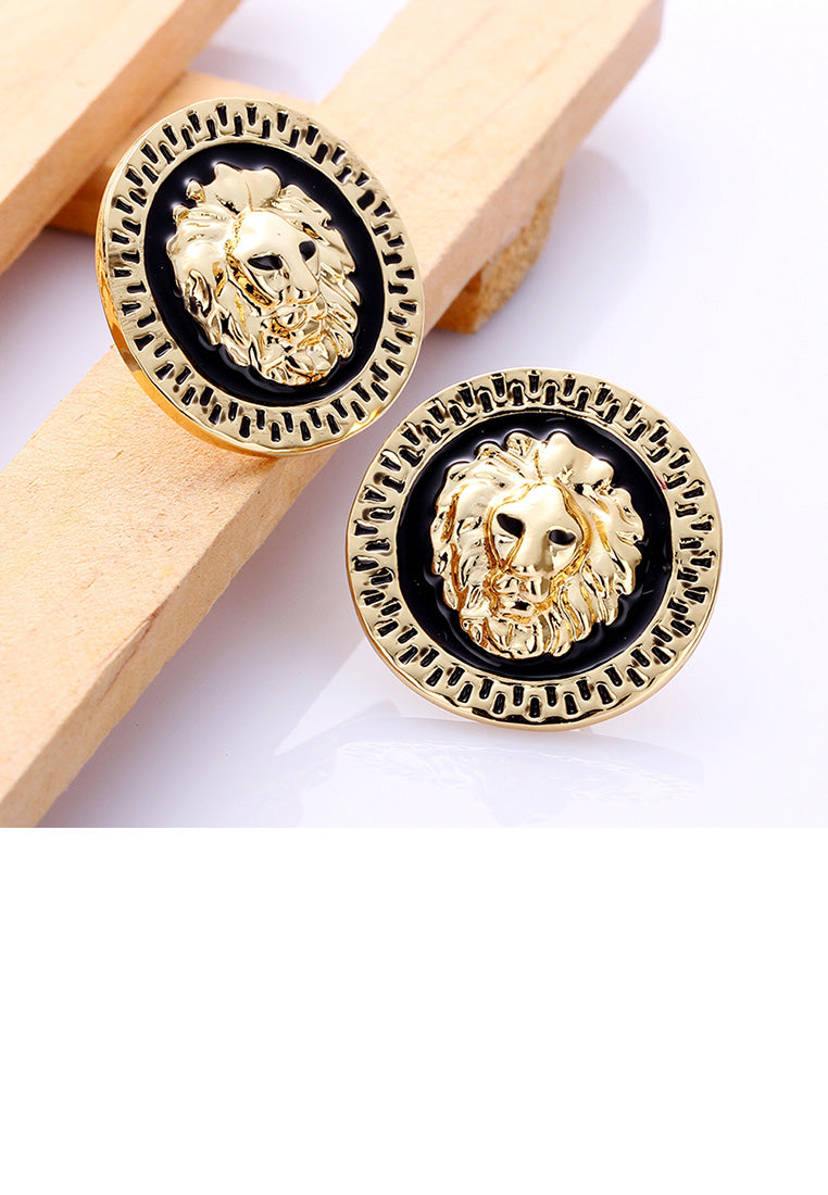 Fashion Simple Plated Gold Lion Geometric Round Stud Earrings