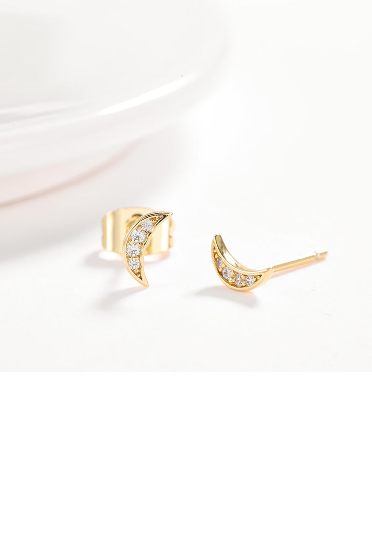 Fashion Simple Plated Gold Moon Cubic Zirconia Stud Earrings - Luxurious Look