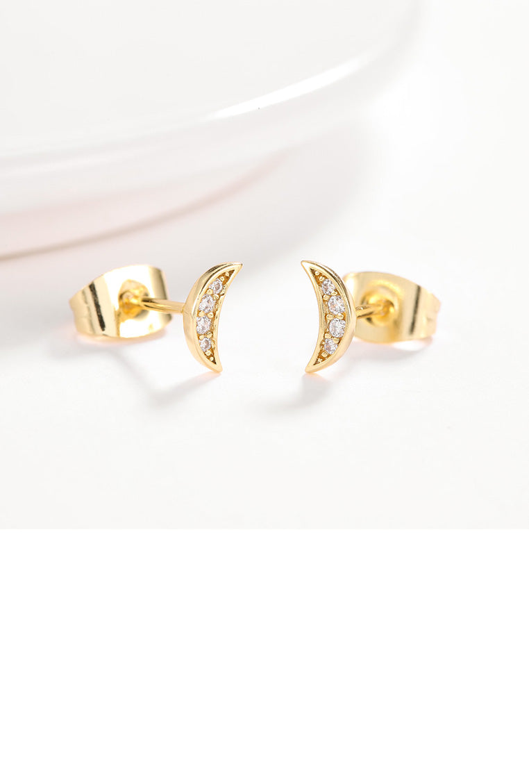 Fashion Simple Plated Gold Moon Cubic Zirconia Stud Earrings - Luxurious Look
