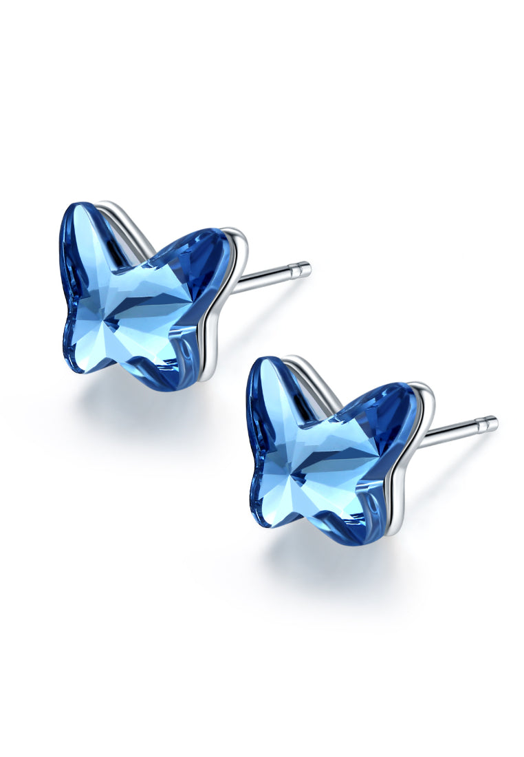 925 Sterling Silve Elegant Noble Romantic Sweet Fantasy Blue Butterfly Earrings with Austrian Element Crystal