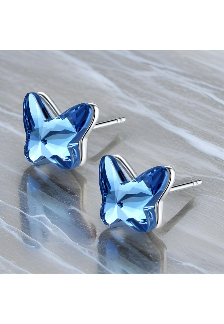 925 Sterling Silve Elegant Noble Romantic Sweet Fantasy Blue Butterfly Earrings with Austrian Element Crystal