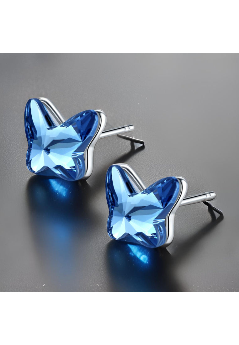 925 Sterling Silve Elegant Noble Romantic Sweet Fantasy Blue Butterfly Earrings with Austrian Element Crystal