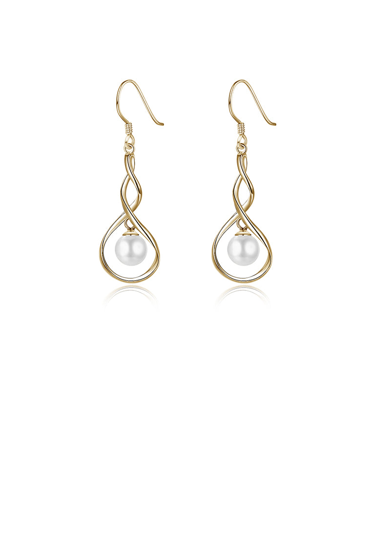 925 Sterling Silver Elegant Plated Champagne Gold Pearl Earrings - Luxurious Look