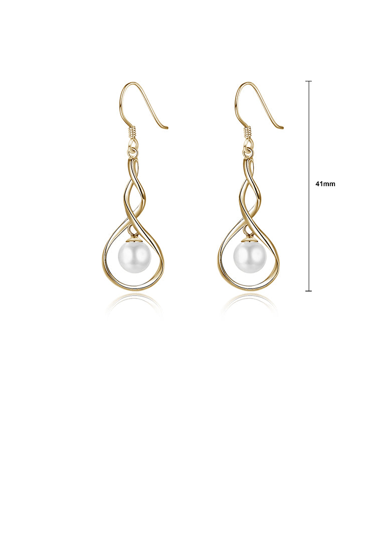 925 Sterling Silver Elegant Plated Champagne Gold Pearl Earrings - Luxurious Look
