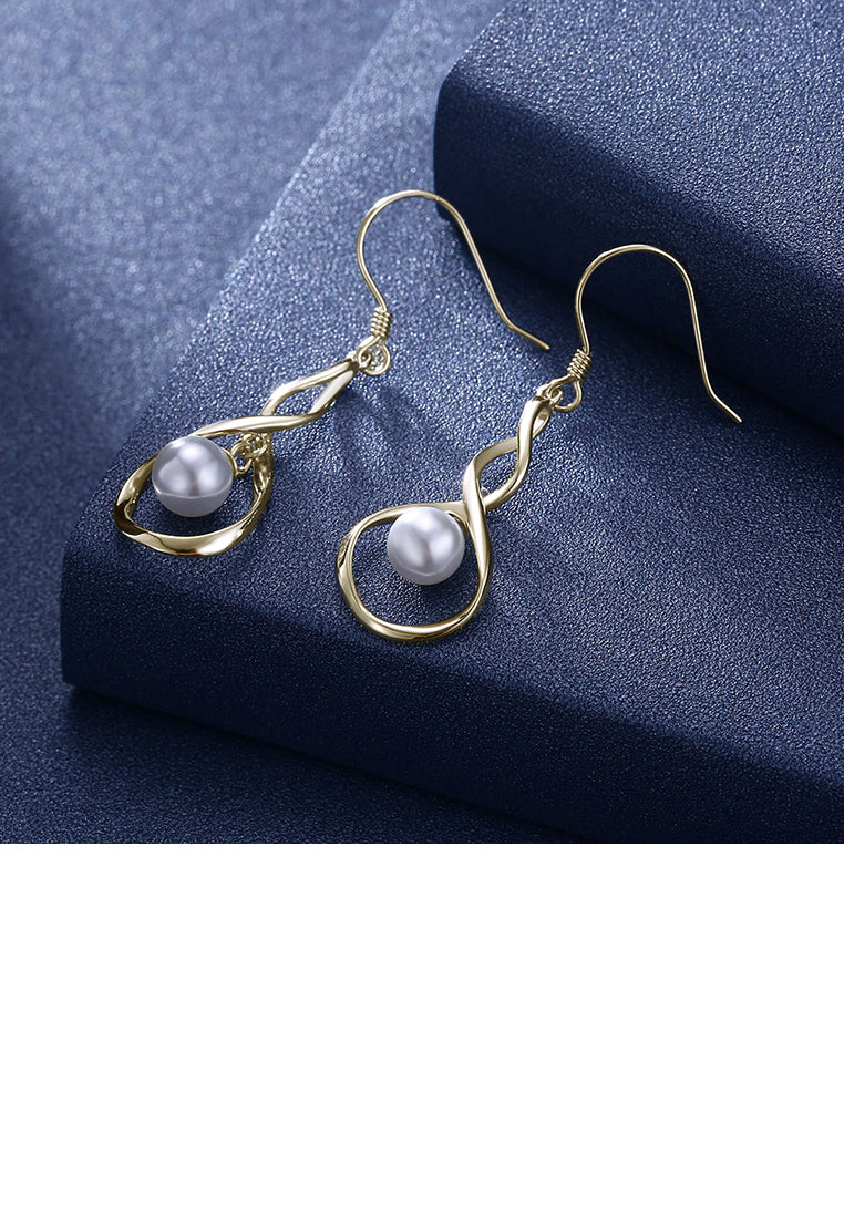 925 Sterling Silver Elegant Plated Champagne Gold Pearl Earrings - Luxurious Look
