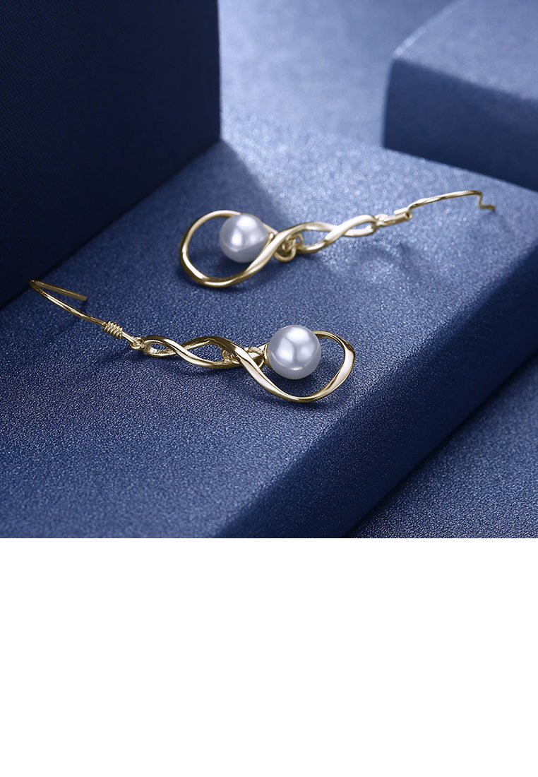 925 Sterling Silver Elegant Plated Champagne Gold Pearl Earrings - Luxurious Look