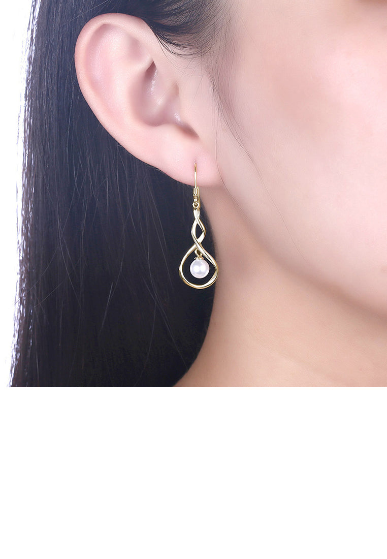 925 Sterling Silver Elegant Plated Champagne Gold Pearl Earrings - Luxurious Look