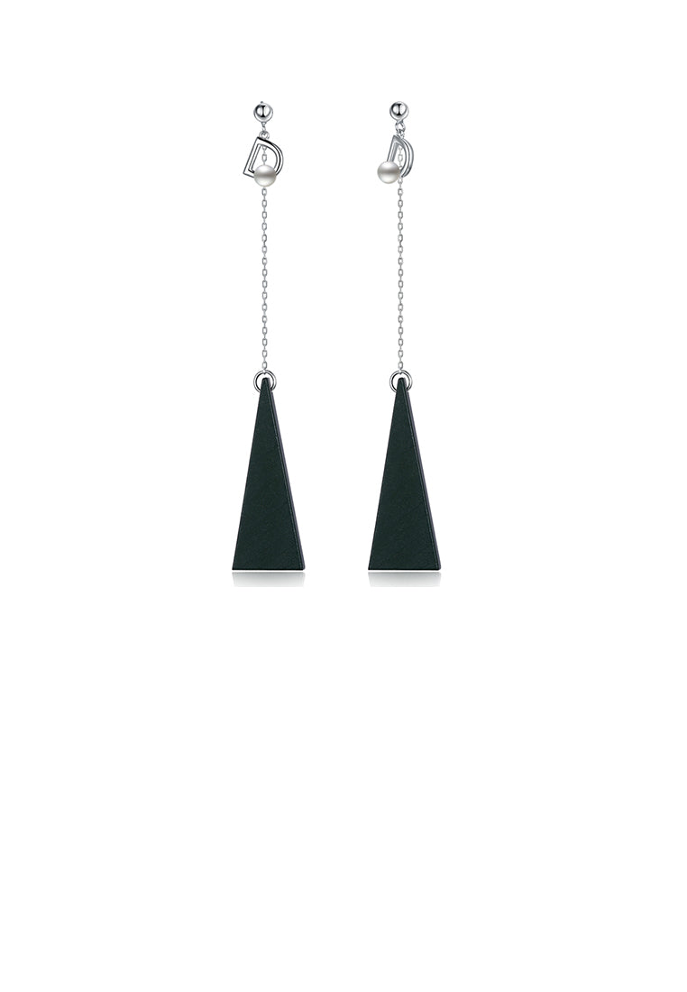 925 Sterling Silver Fashion Geometric Rriangle Tassel Long Earrings with Pearl - Luxurious Look