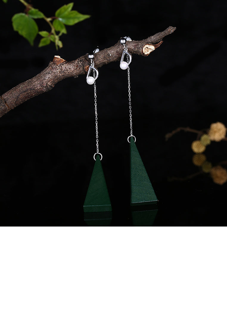 925 Sterling Silver Fashion Geometric Rriangle Tassel Long Earrings with Pearl - Luxurious Look