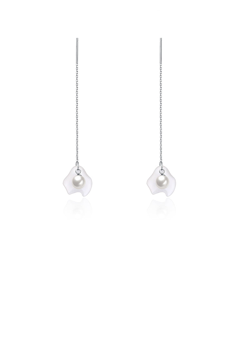 925 Sterling Silver Elegant Fashion Whit Long Shell Pearl Earrings and Ear Wire - Luxurious Look