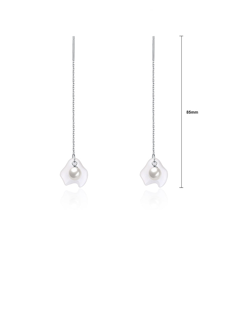 925 Sterling Silver Elegant Fashion Whit Long Shell Pearl Earrings and Ear Wire - Luxurious Look
