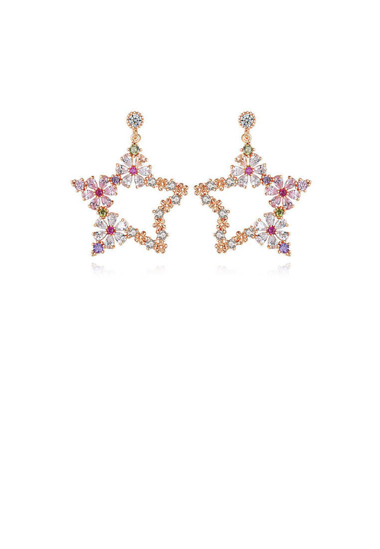 Simple and Fashion Plated Rose Gold Star Flower Earrings with Cubic Zirconia - Luxurious Look