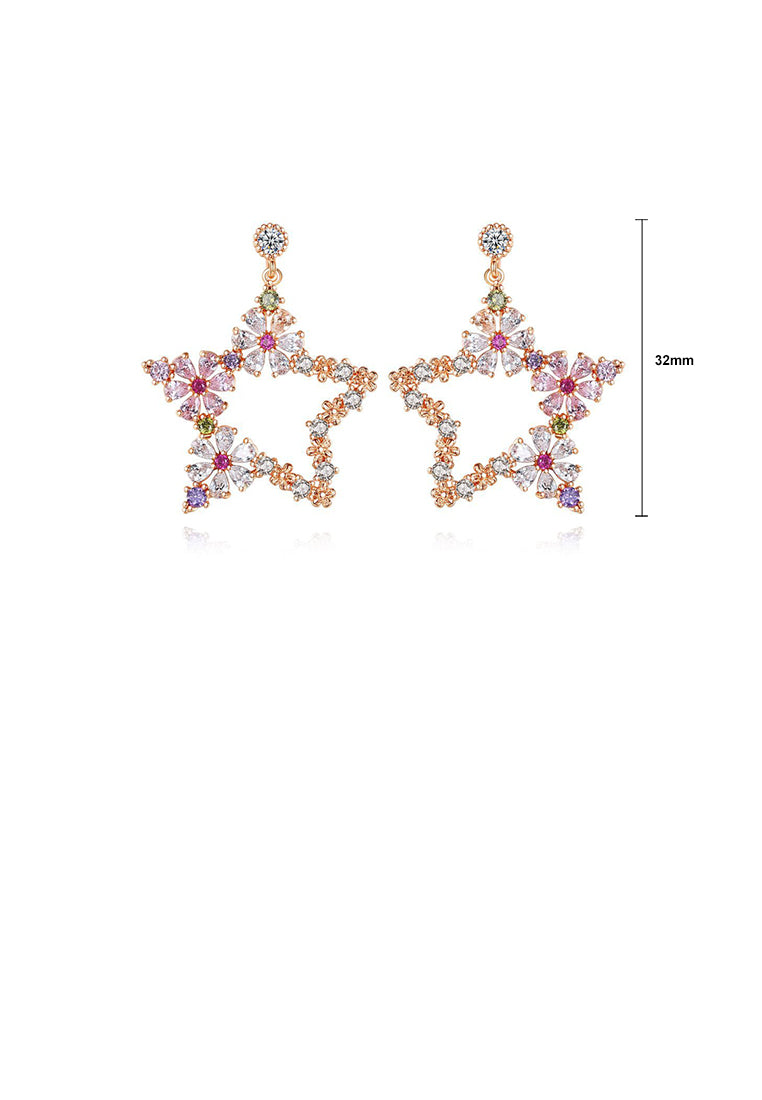 Simple and Fashion Plated Rose Gold Star Flower Earrings with Cubic Zirconia - Luxurious Look