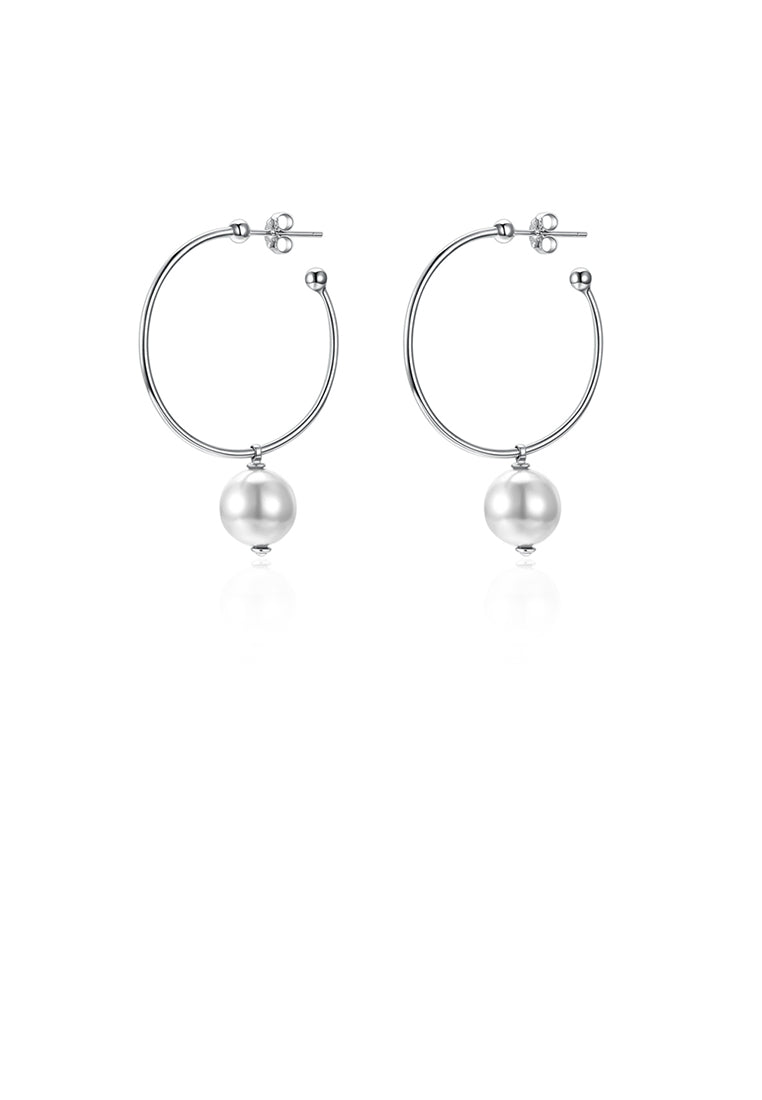 925 Sterling Silver Elegant Fashion Circle Earrings with Whit Pearl - Luxurious Look