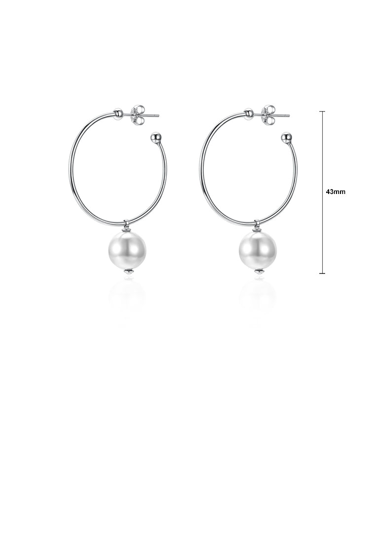 925 Sterling Silver Elegant Fashion Circle Earrings with Whit Pearl - Luxurious Look