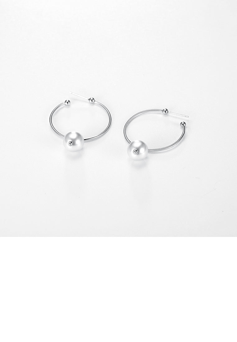 925 Sterling Silver Elegant Fashion Circle Earrings with Whit Pearl - Luxurious Look