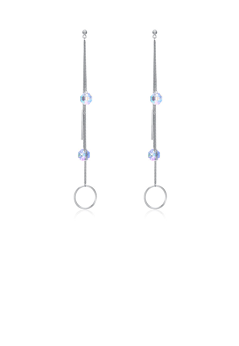 Simple 925 Sterling Silver Long Earrings with Austrian Element Crystal