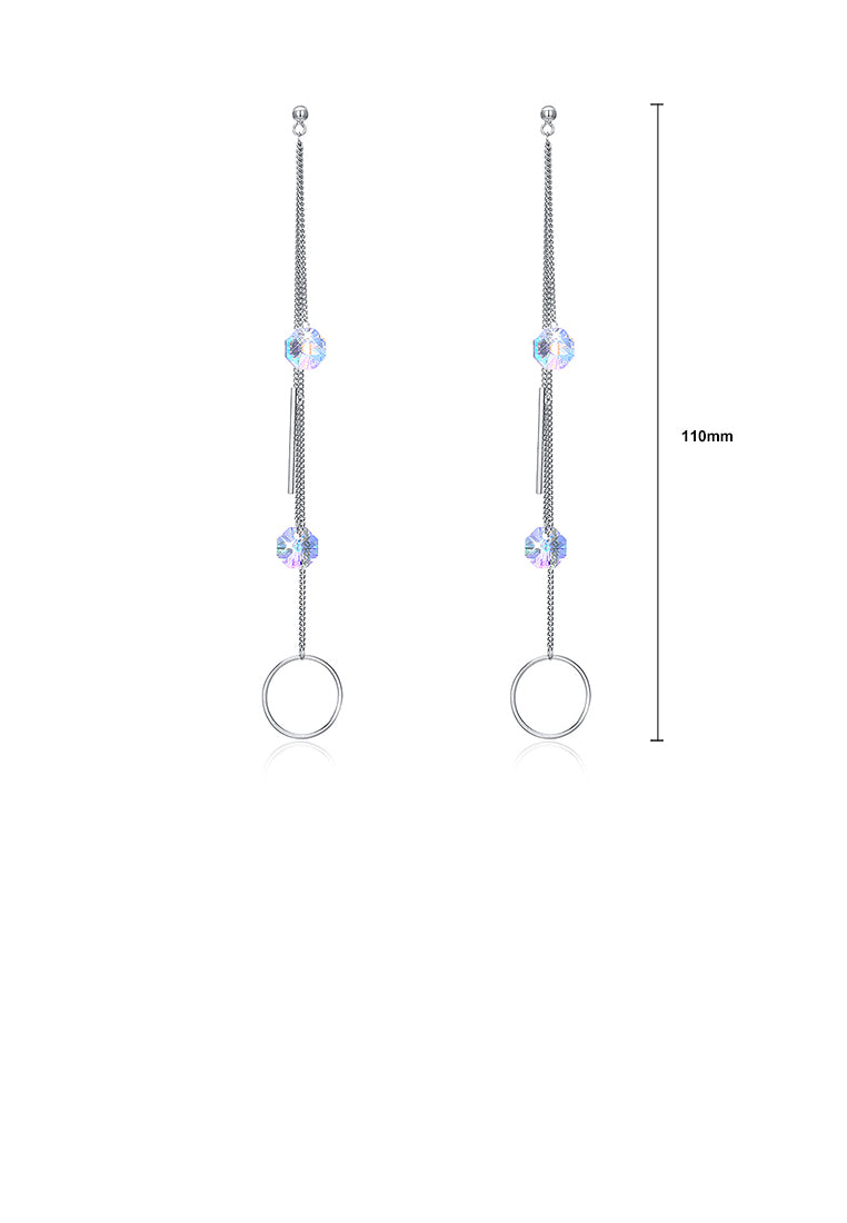 Simple 925 Sterling Silver Long Earrings with Austrian Element Crystal