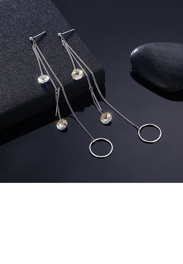 Simple 925 Sterling Silver Long Earrings with Austrian Element Crystal