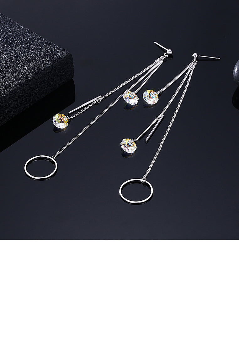Simple 925 Sterling Silver Long Earrings with Austrian Element Crystal