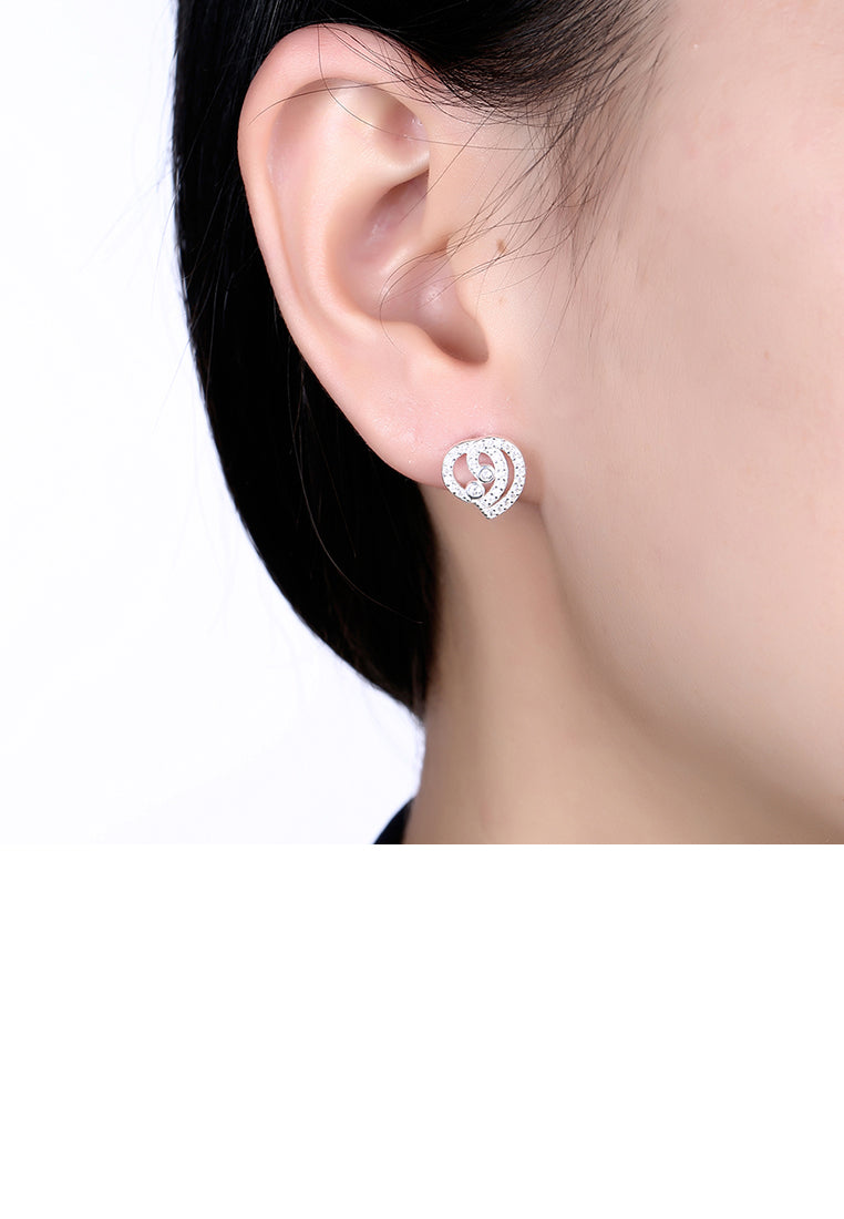 925 Sterling Silver Simple Elegant Fashion Heart Shape Earrings and Ear Studs with Cubic Zircon
