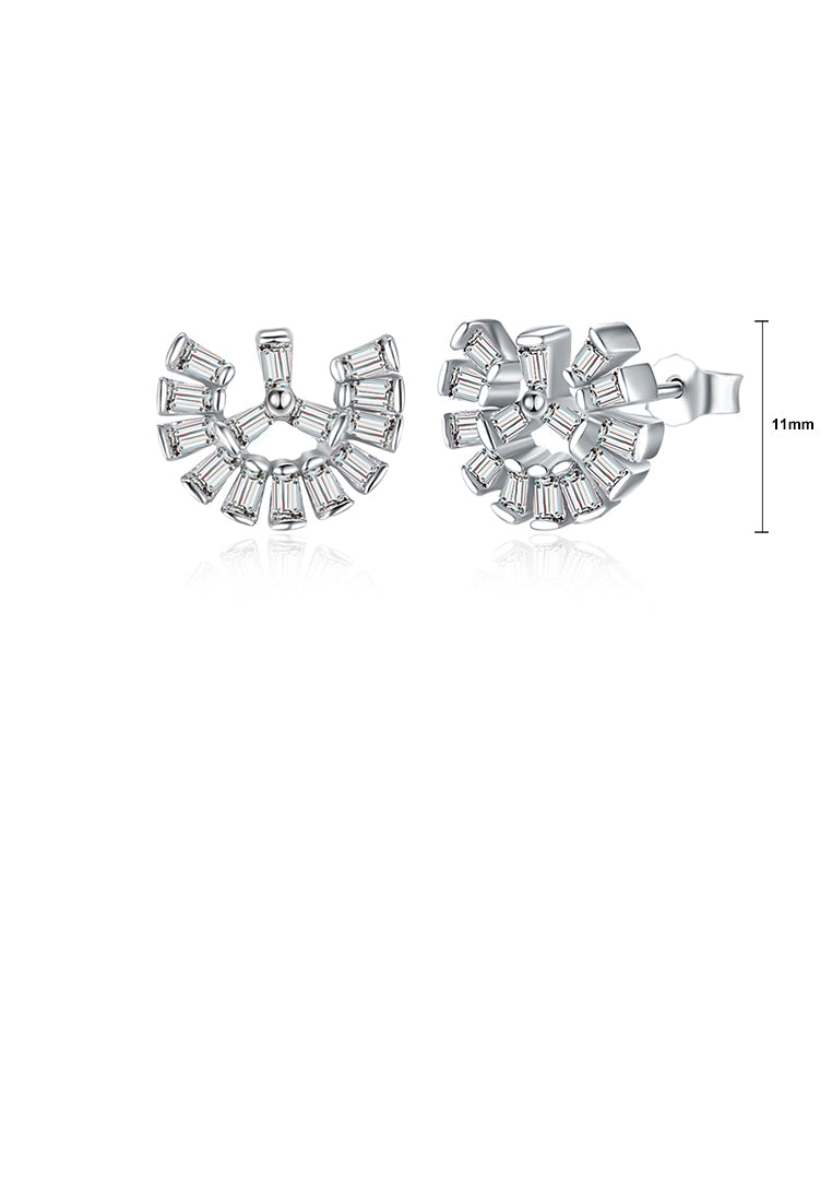 925 Sterling Silver Simple Scallop Earrings with Austrian Element Crystal