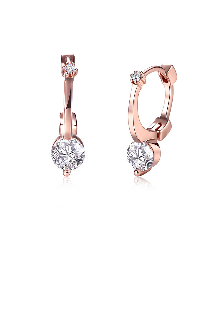 Fashion Elegant Plated Rose Gold Geometric Round Cubic Zirconia Stud Earrings - Luxurious Look