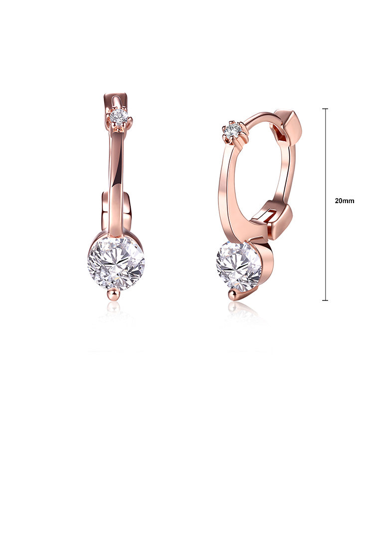 Fashion Elegant Plated Rose Gold Geometric Round Cubic Zirconia Stud Earrings - Luxurious Look