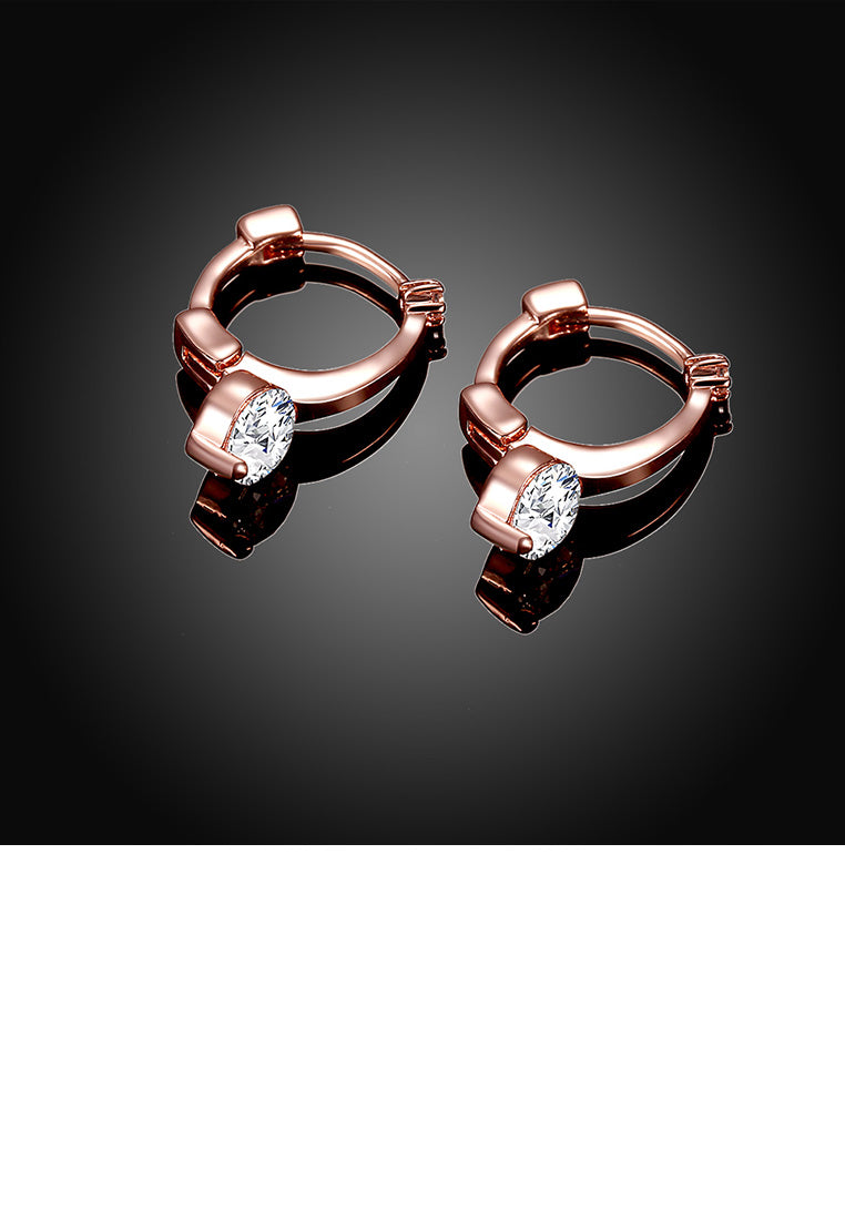 Fashion Elegant Plated Rose Gold Geometric Round Cubic Zirconia Stud Earrings - Luxurious Look