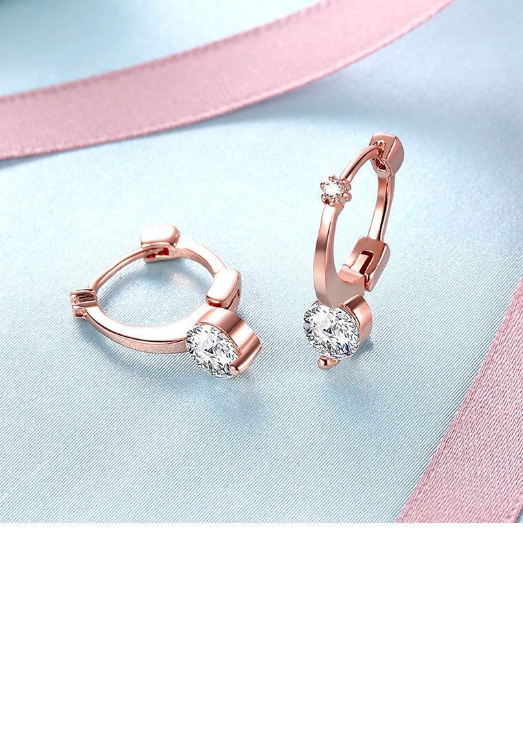 Fashion Elegant Plated Rose Gold Geometric Round Cubic Zirconia Stud Earrings - Luxurious Look