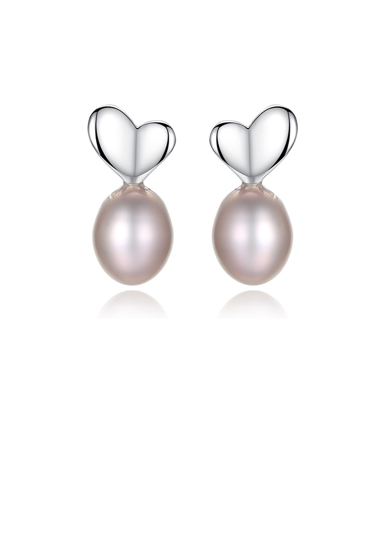 925 Sterling Silver Simple Fashion Heart-shaped Purple Freshwater Pearl Stud Earrings - Luxurious Look