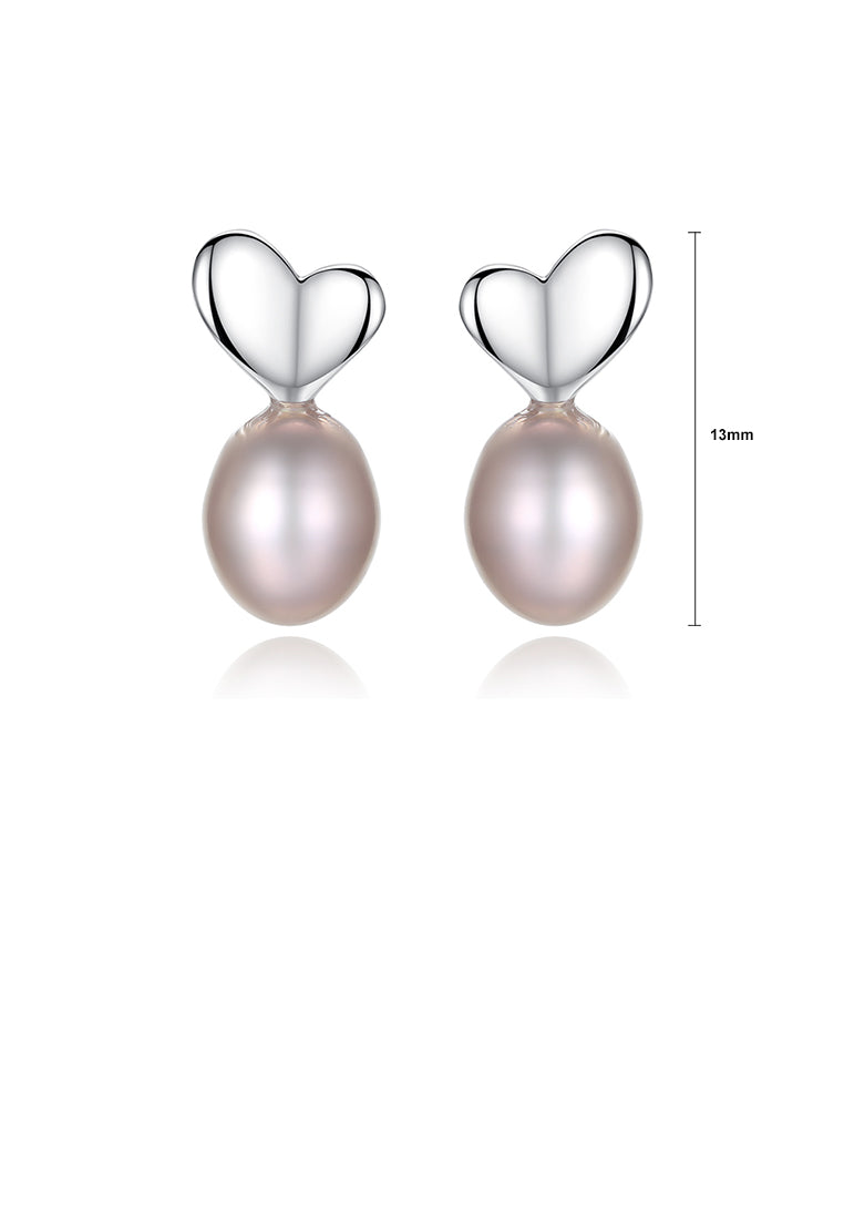 925 Sterling Silver Simple Fashion Heart-shaped Purple Freshwater Pearl Stud Earrings - Luxurious Look