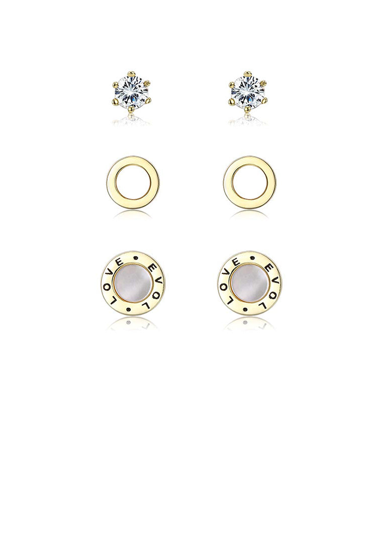 Simple and Fashion Plated Gold LOVE Geometric Round Three-piece Stud Earrings