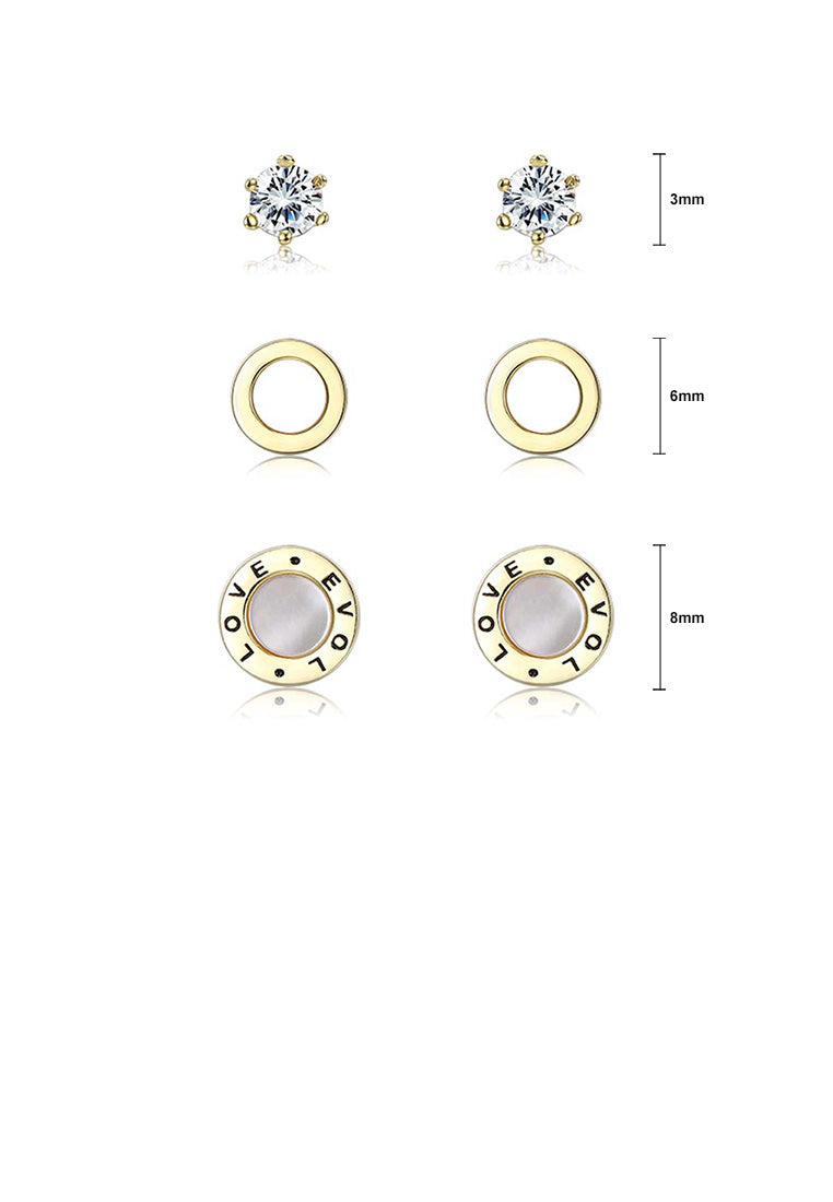 Simple and Fashion Plated Gold LOVE Geometric Round Three-piece Stud Earrings
