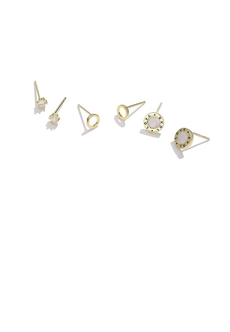 Simple and Fashion Plated Gold LOVE Geometric Round Three-piece Stud Earrings