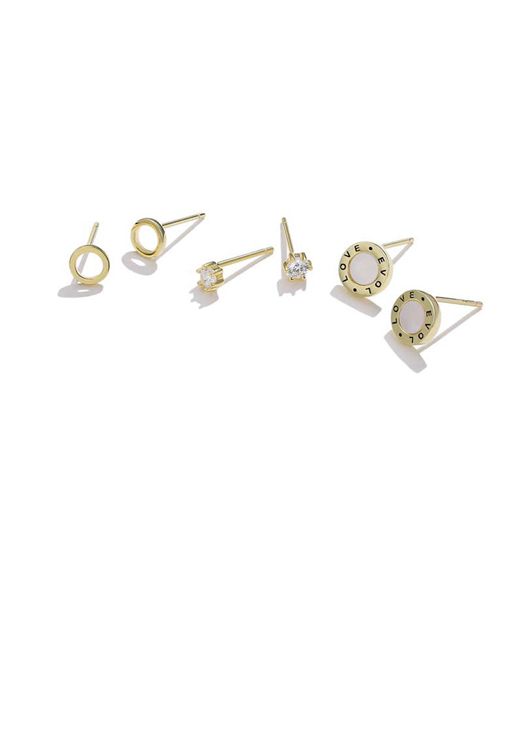Simple and Fashion Plated Gold LOVE Geometric Round Three-piece Stud Earrings