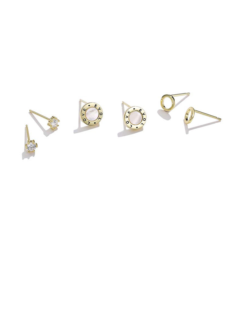 Simple and Fashion Plated Gold LOVE Geometric Round Three-piece Stud Earrings