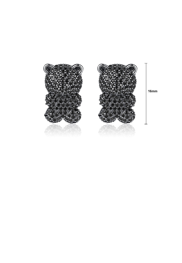Simple and Cute Plated Black Bear Stud Earrings with Black Cubic Zirconia - Luxurious Look