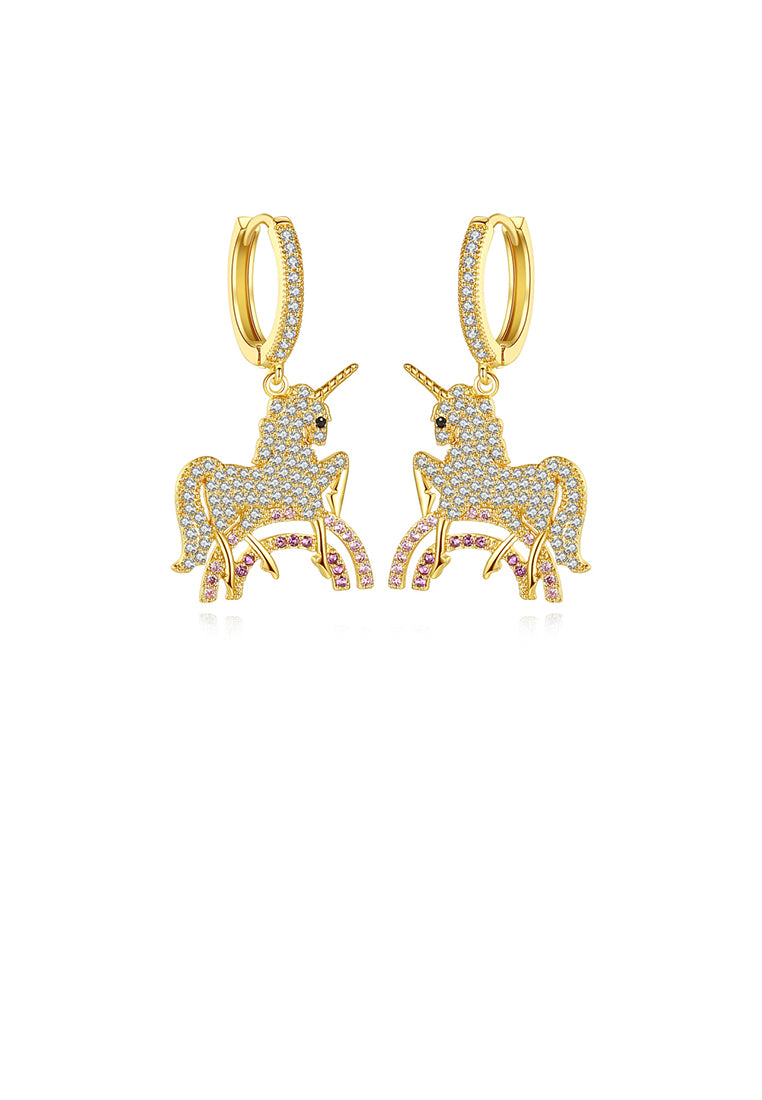 Simple Personality Plated Gold Unicorn Cubic Zirconia Earrings - Luxurious Look