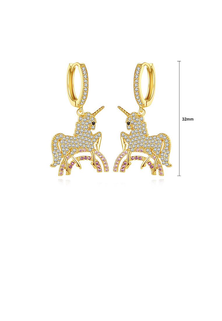 Simple Personality Plated Gold Unicorn Cubic Zirconia Earrings - Luxurious Look