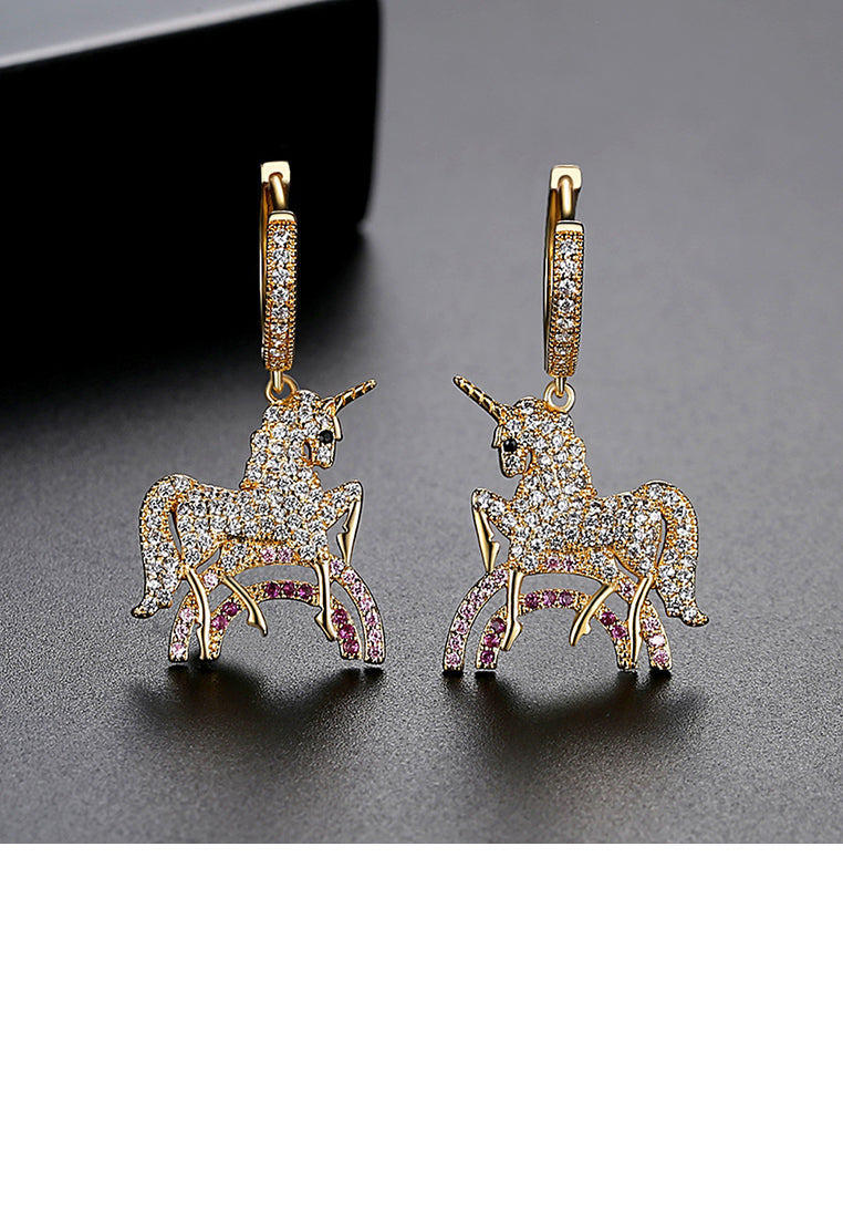 Simple Personality Plated Gold Unicorn Cubic Zirconia Earrings - Luxurious Look
