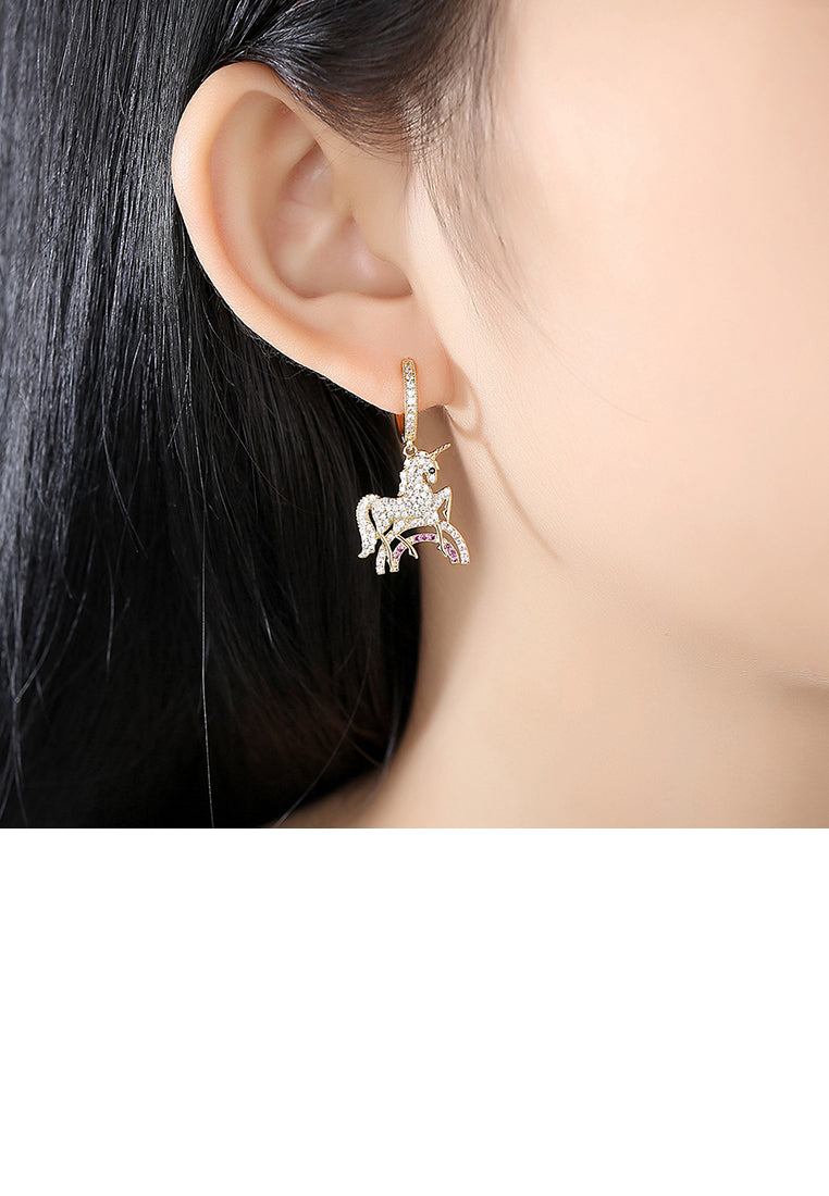 Simple Personality Plated Gold Unicorn Cubic Zirconia Earrings - Luxurious Look