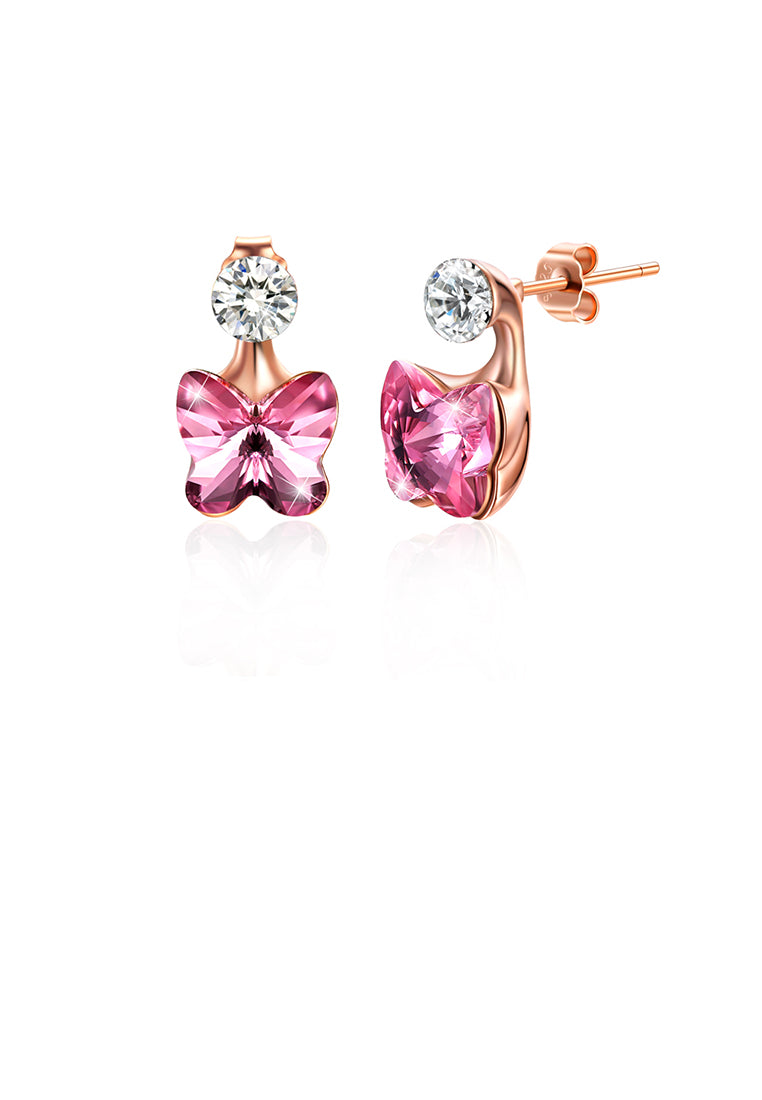 925 Sterling Silve Rose Gold Plated Sparkling Elegant Noble Romantic Sweet Pink Butterfly Earrings with Austrian Element Crystal - Vibrant Color