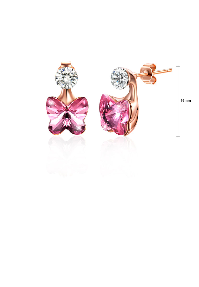 925 Sterling Silve Rose Gold Plated Sparkling Elegant Noble Romantic Sweet Pink Butterfly Earrings with Austrian Element Crystal - Vibrant Color