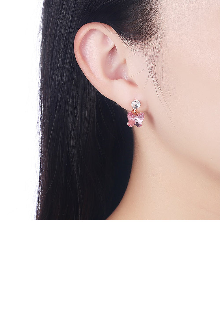 925 Sterling Silve Rose Gold Plated Sparkling Elegant Noble Romantic Sweet Pink Butterfly Earrings with Austrian Element Crystal - Vibrant Color