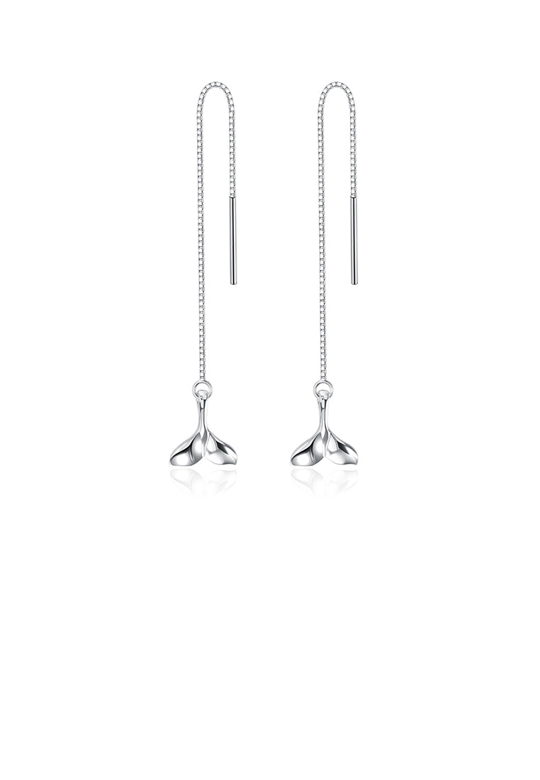 925 Sterling Silver Simple Fishtail Long Earrings