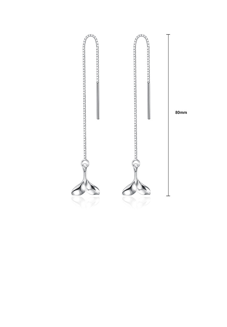 925 Sterling Silver Simple Fishtail Long Earrings