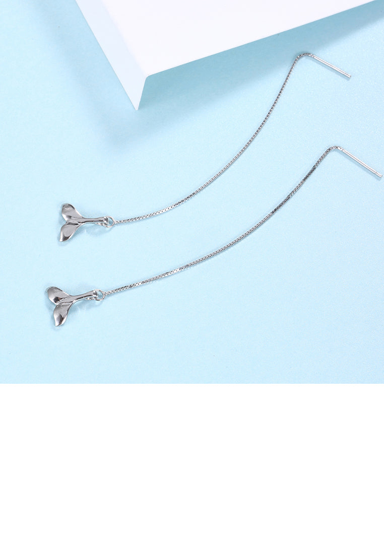 925 Sterling Silver Simple Fishtail Long Earrings