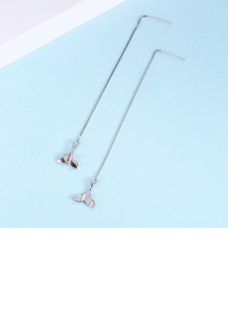 925 Sterling Silver Simple Fishtail Long Earrings