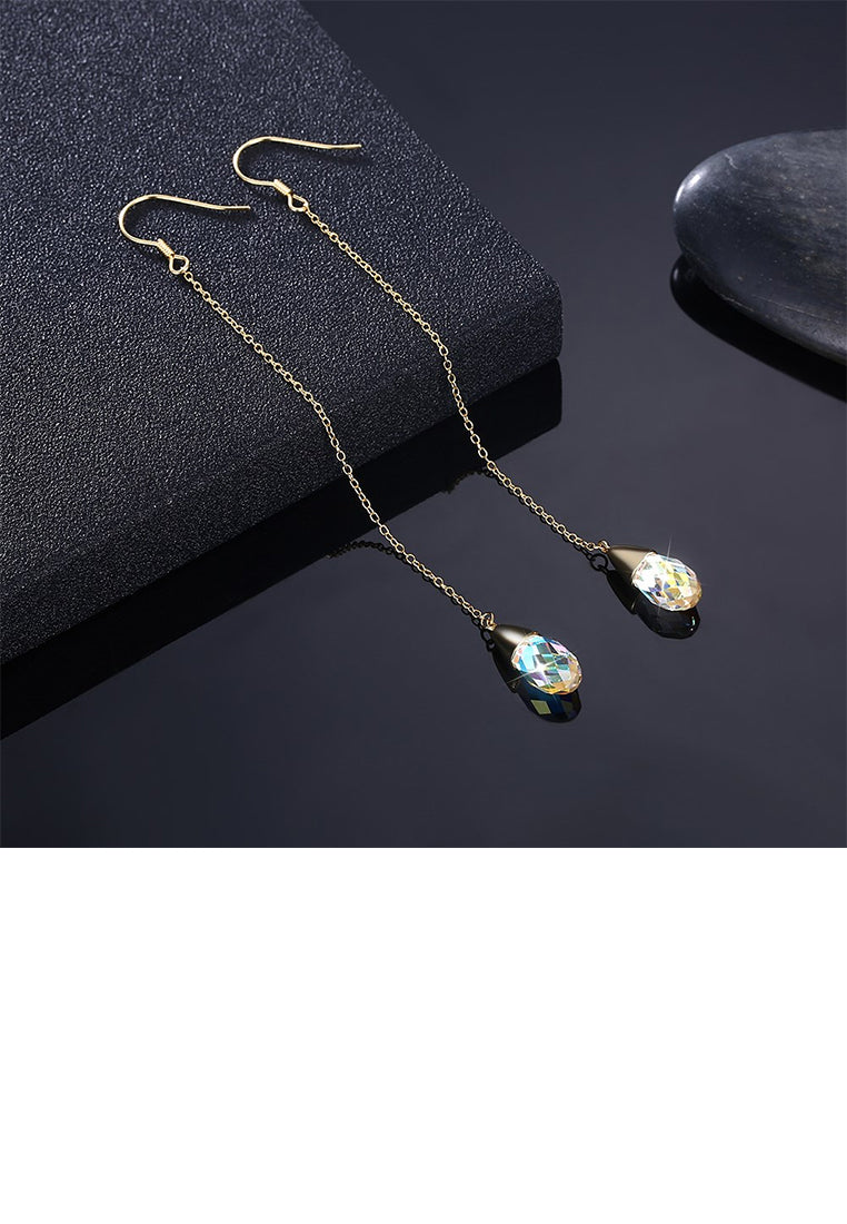 925 Sterling Silver Elegant Fashion Water Drop Shape Long Tassel Earrings with Austrian Element Crystal